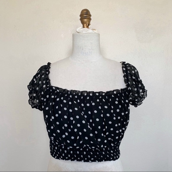 SOLD 🛑 Polka Dot Puffy Ruffle Sleeve Crop Top NEW - Picture 3 of 5